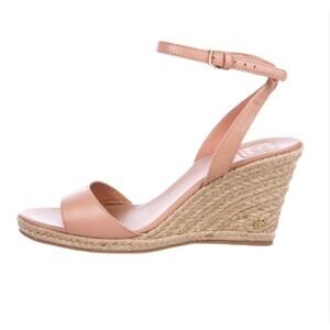 Tory Burch Womens 8 Landon Pink Espadrille Wedge Ankle Buckle Sandals designer